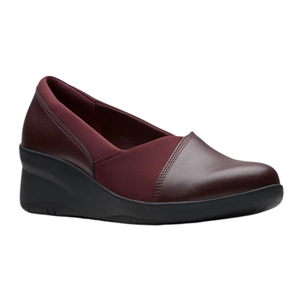 Clarks Women's Suttyn Walk Leather Cushioned Wedge Heel Pumps Wine Size 6